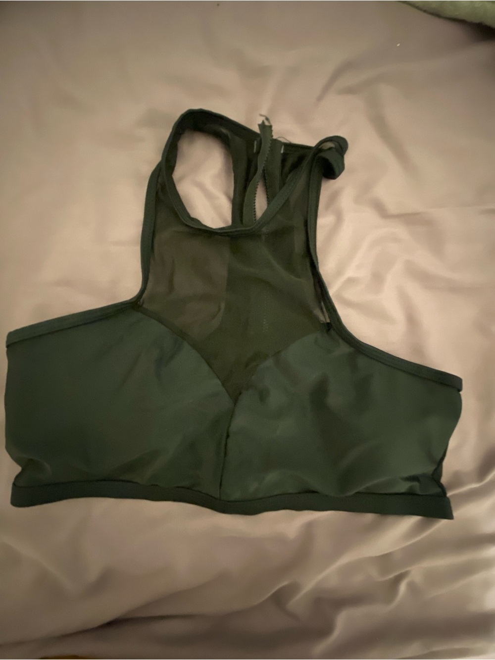 High-Neck Mesh-Back Swim Top/Sports Bra in Black